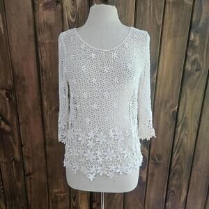 White lace crochet floral top, 100% cotton
